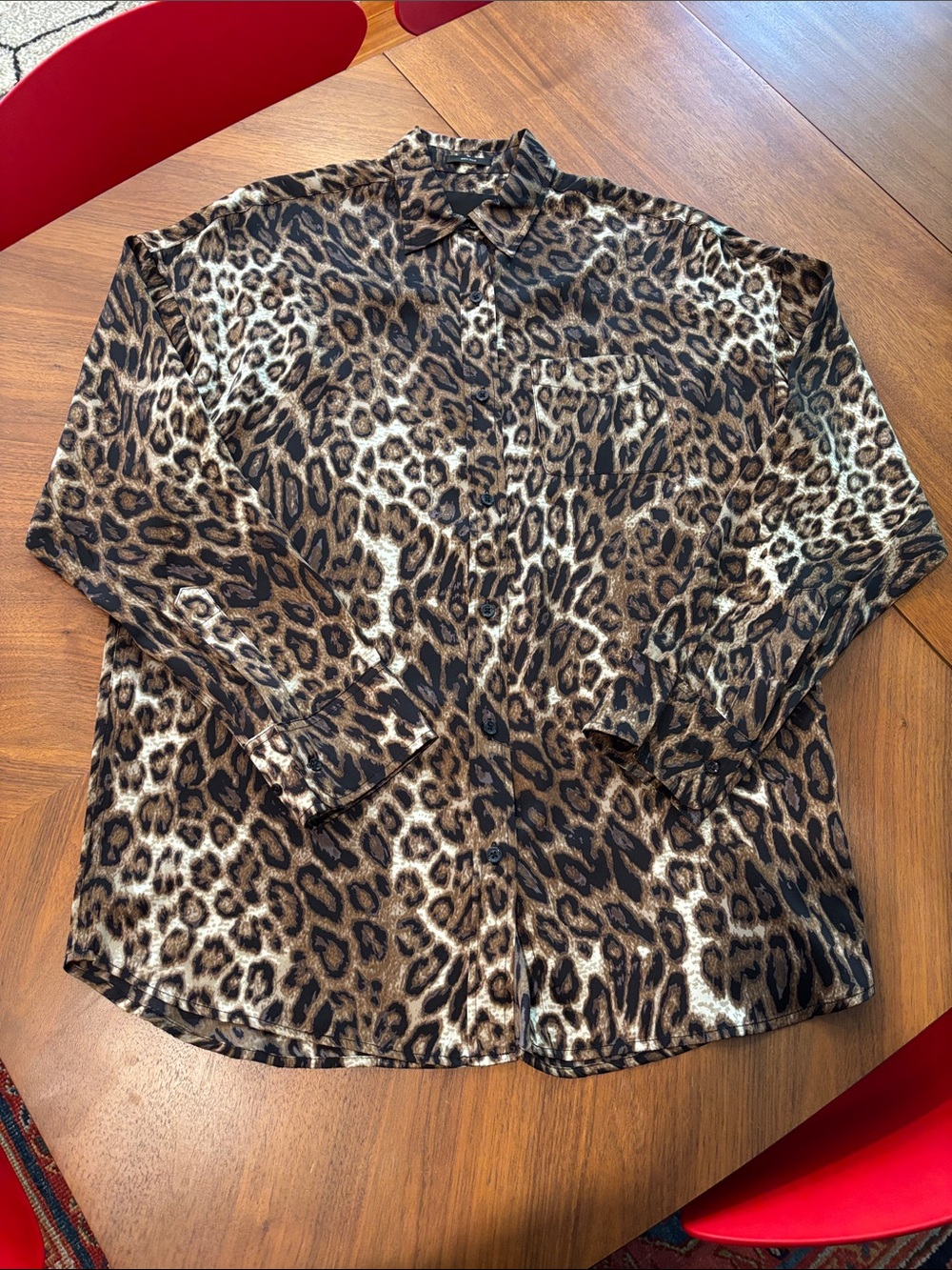 Leopard Print Silk Button-Up Blouse by R13
